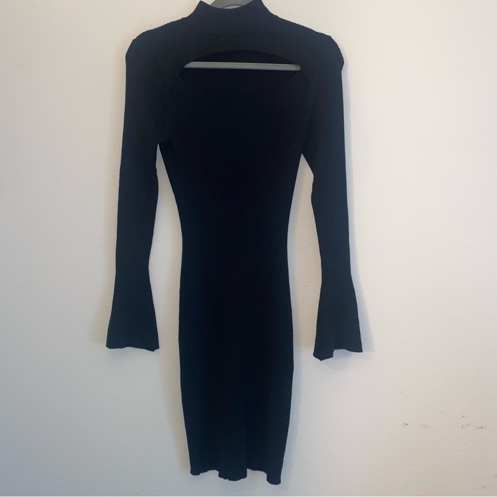 Black Bell Sleeve Bodycon Dress